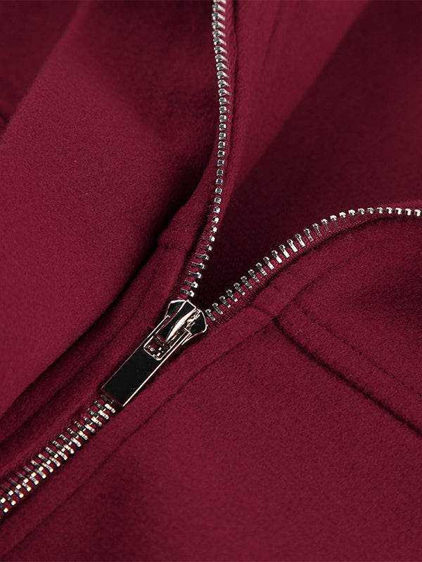 Burgundy Red Women's Cropped Jacket - Chic Turn Down Collar Zip Up Elastic Hem - Spring Casual Streetwear 2026