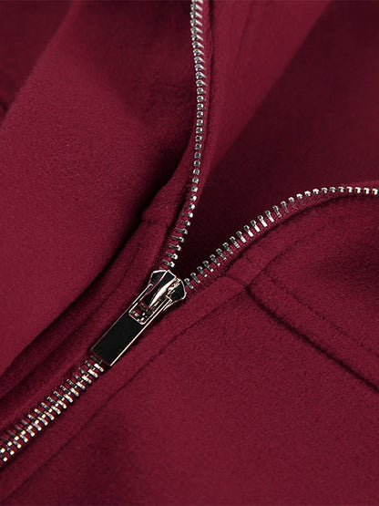 Burgundy Red Women's Cropped Jacket - Chic Turn Down Collar Zip Up Elastic Hem - Spring Casual Streetwear 2026