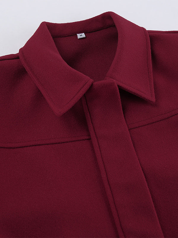 Burgundy Red Women's Cropped Jacket - Chic Turn Down Collar Zip Up Elastic Hem - Spring Casual Streetwear 2026