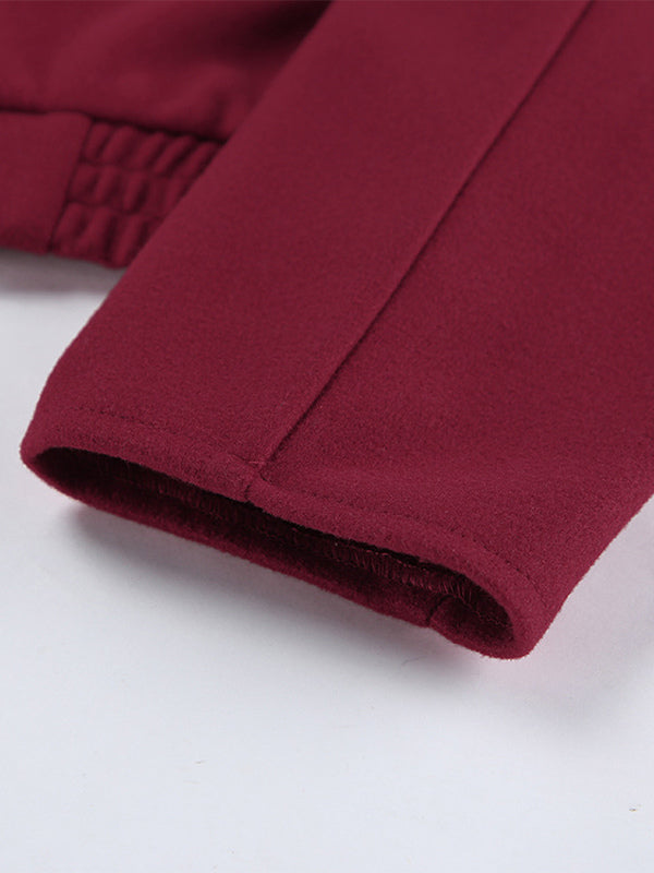 Burgundy Red Women's Cropped Jacket - Chic Turn Down Collar Zip Up Elastic Hem - Spring Casual Streetwear 2026