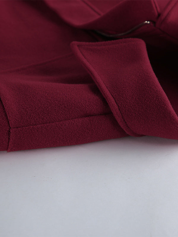 Burgundy Red Women's Cropped Jacket - Chic Turn Down Collar Zip Up Elastic Hem - Spring Casual Streetwear 2026