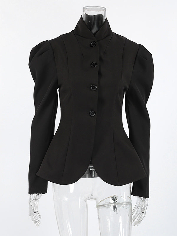 Vintage Peplum Blazer For Women - Puff Sleeve Stand Collar Slim Fit Jacket - Chic Spring Party Outerwear 2026