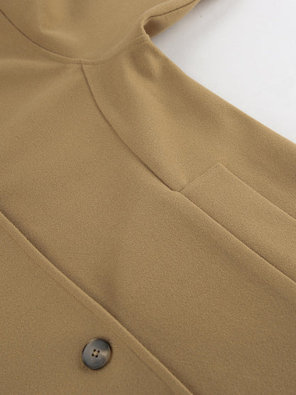 Camel Double Breasted Women Pea Coat - Minimalist Notch Lapel Boxy Fit - Quiet Luxury Spring Streetwear 2026