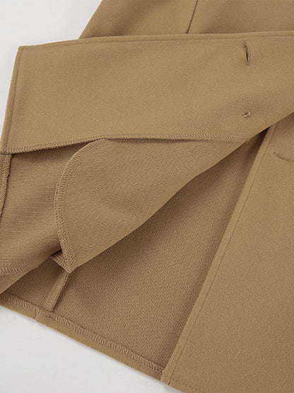Camel Double Breasted Women Pea Coat - Minimalist Notch Lapel Boxy Fit - Quiet Luxury Spring Streetwear 2026
