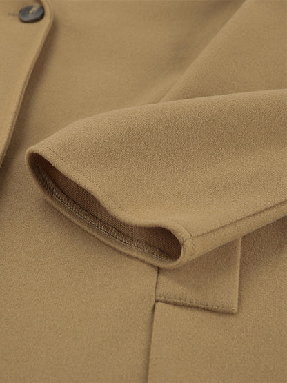 Camel Double Breasted Women Pea Coat - Minimalist Notch Lapel Boxy Fit - Quiet Luxury Spring Streetwear 2026