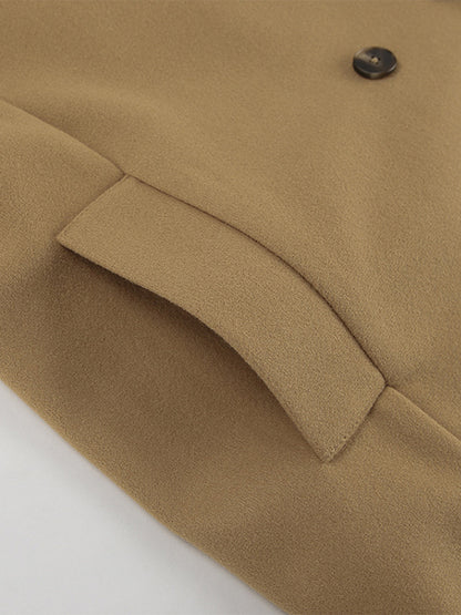 Camel Double Breasted Women Pea Coat - Minimalist Notch Lapel Boxy Fit - Quiet Luxury Spring Streetwear 2026