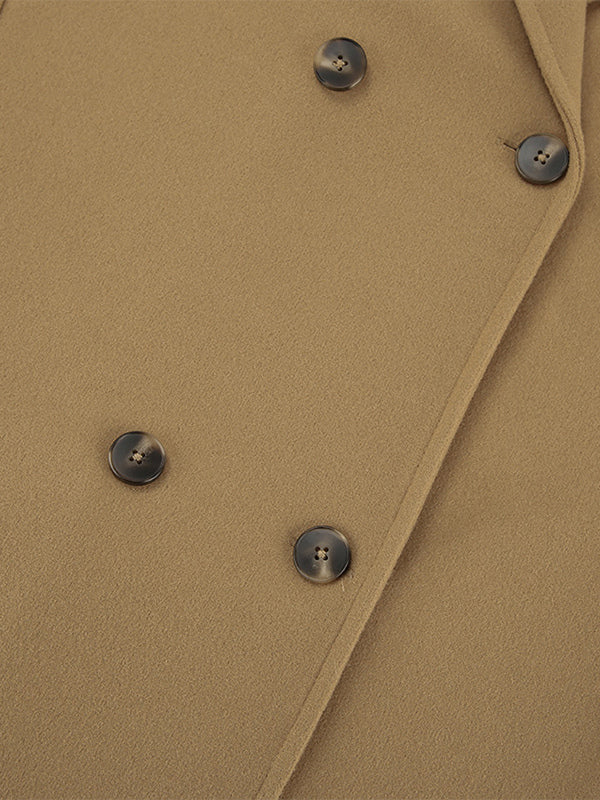 Camel Double Breasted Women Pea Coat - Minimalist Notch Lapel Boxy Fit - Quiet Luxury Spring Streetwear 2026