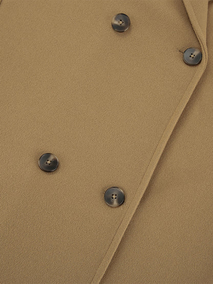 Camel Double Breasted Women Pea Coat - Minimalist Notch Lapel Boxy Fit - Quiet Luxury Spring Streetwear 2026