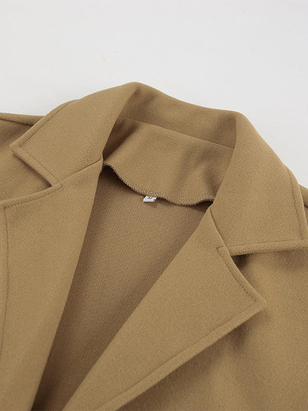 Camel Double Breasted Women Pea Coat - Minimalist Notch Lapel Boxy Fit - Quiet Luxury Spring Streetwear 2026
