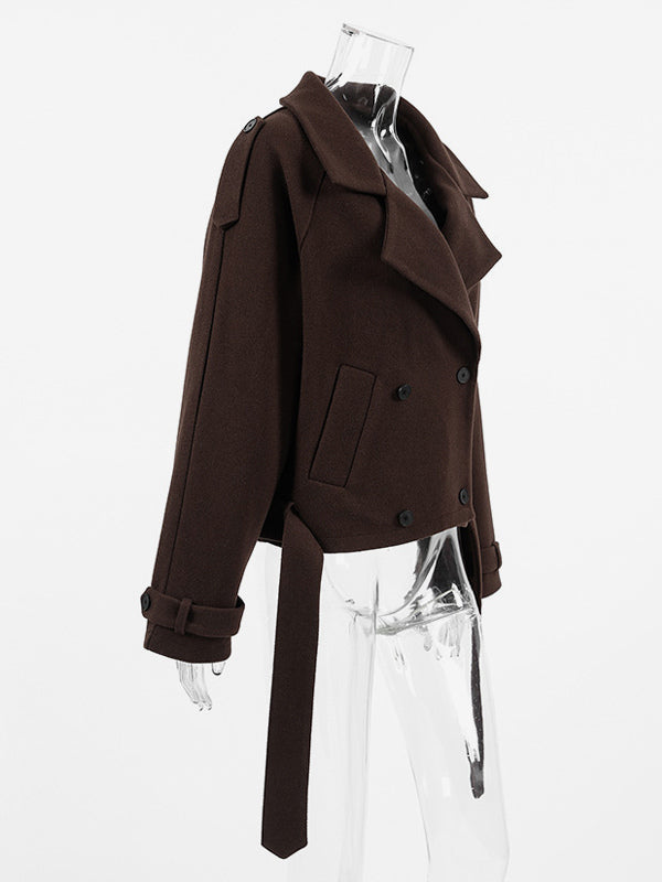 Double Breasted Women's Short Jacket - Chic Belted Cropped Fit - Quiet Luxury Spring Casual Streetwear 2026