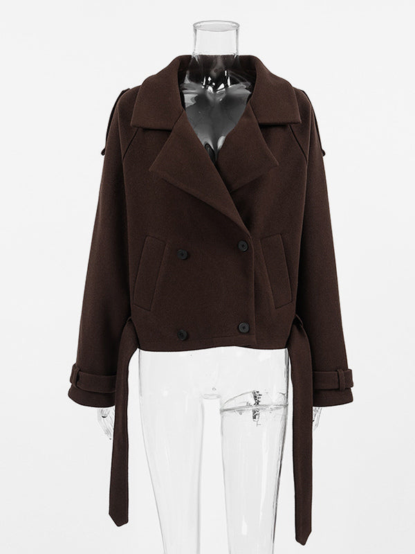 Double Breasted Women's Short Jacket - Chic Belted Cropped Fit - Quiet Luxury Spring Casual Streetwear 2026