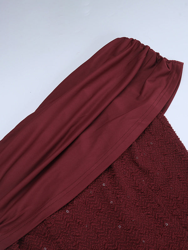 Burgundy One Shoulder Women's Maxi Gown - Elegant Ruched Bodycon Long Dress - Old Money Aesthetic Evening Party Wear 2026