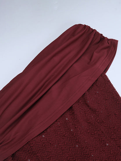 Burgundy One Shoulder Women's Maxi Gown - Elegant Ruched Bodycon Long Dress - Old Money Aesthetic Evening Party Wear 2026