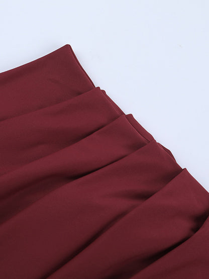 Burgundy One Shoulder Women's Maxi Gown - Elegant Ruched Bodycon Long Dress - Old Money Aesthetic Evening Party Wear 2026