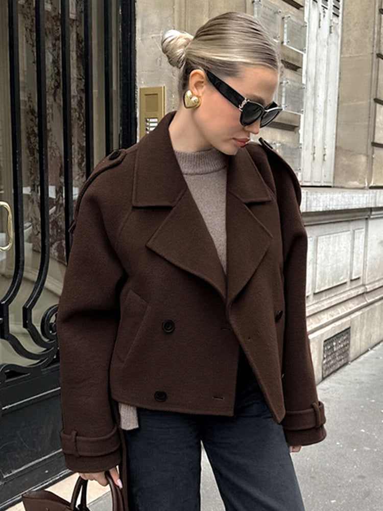 Double Breasted Women's Short Jacket - Chic Belted Cropped Fit - Quiet Luxury Spring Casual Streetwear 2026