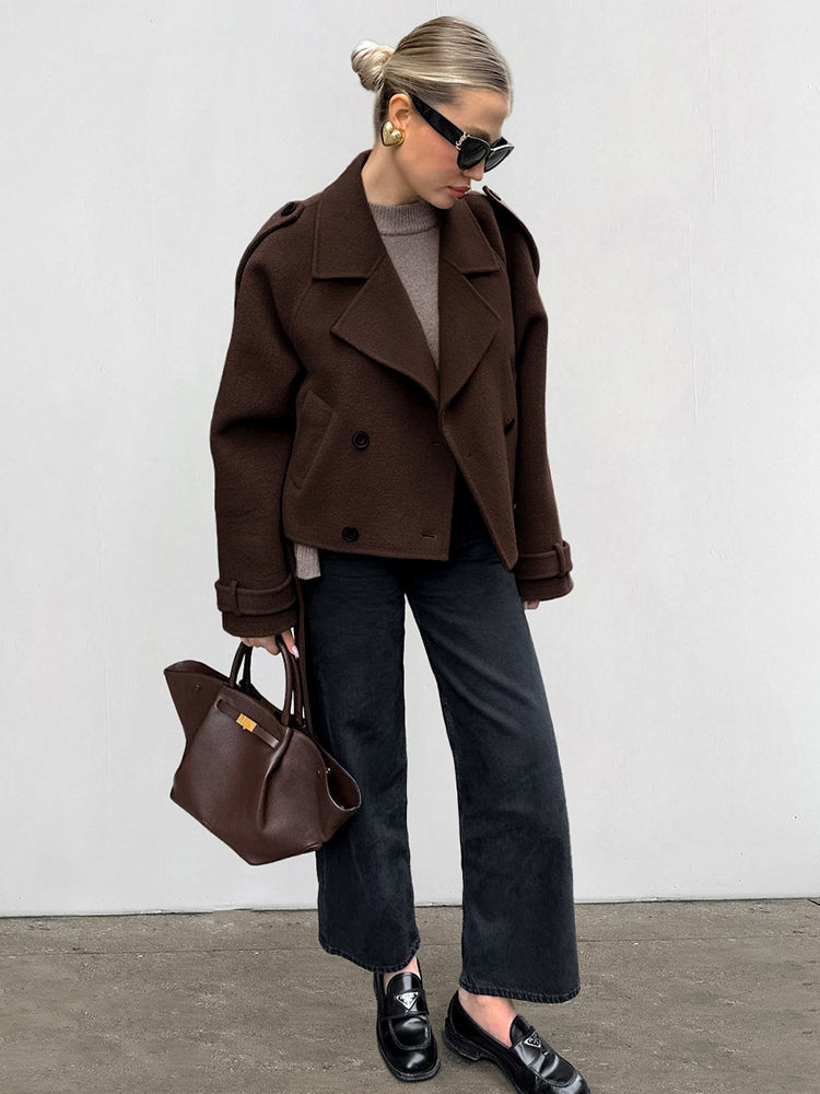 Double Breasted Women's Short Jacket - Chic Belted Cropped Fit - Quiet Luxury Spring Casual Streetwear 2026