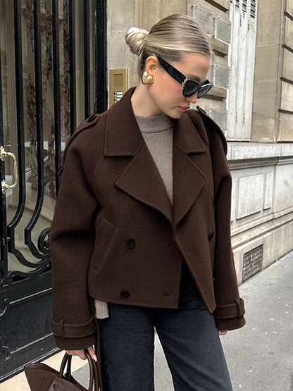Double Breasted Women's Short Jacket - Chic Belted Cropped Fit - Quiet Luxury Spring Casual Streetwear 2026