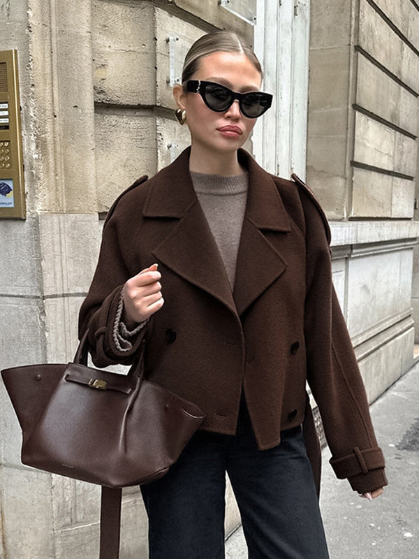 Double Breasted Women's Short Jacket - Chic Belted Cropped Fit - Quiet Luxury Spring Casual Streetwear 2026