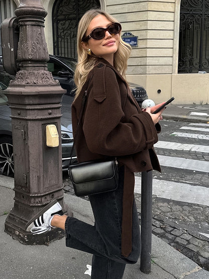 Double Breasted Women's Short Jacket - Chic Belted Cropped Fit - Quiet Luxury Spring Casual Streetwear 2026