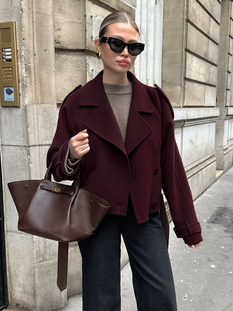 Double Breasted Women's Short Jacket - Chic Belted Cropped Fit - Quiet Luxury Spring Casual Streetwear 2026