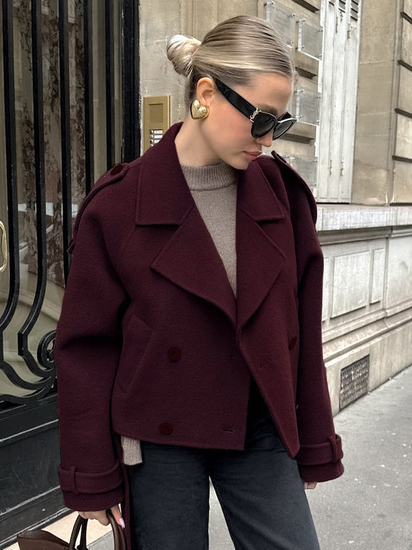 Double Breasted Women's Short Jacket - Chic Belted Cropped Fit - Quiet Luxury Spring Casual Streetwear 2026