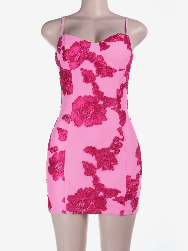 Flower Decorations Women Bodycon Cami Dress - Spaghetti Strap Sexy Mini Dress - Sweet Summer Night Out Clubwear 2026