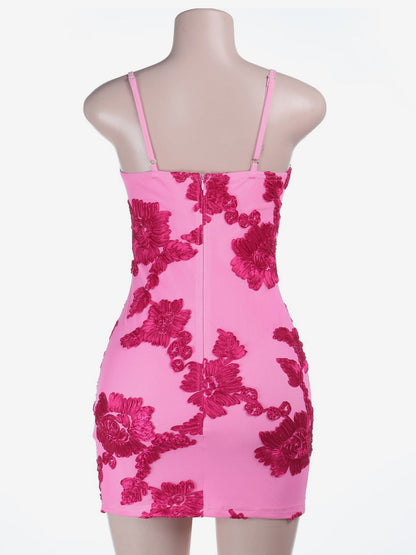 Flower Decorations Women Bodycon Cami Dress - Spaghetti Strap Sexy Mini Dress - Sweet Summer Night Out Clubwear 2026