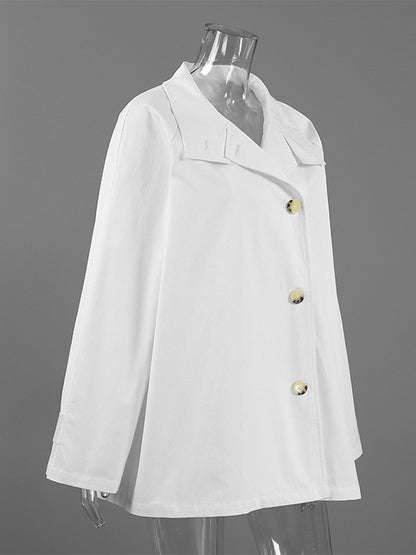 Cotton Blend Women's Trench Jacket - Minimalist Double Breasted Wide Sleeve Oversized Fit - Spring Casual Streetwear 2026