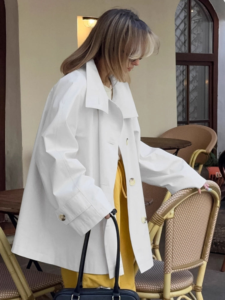 Cotton Blend Women's Trench Jacket - Minimalist Double Breasted Wide Sleeve Oversized Fit - Spring Casual Streetwear 2026