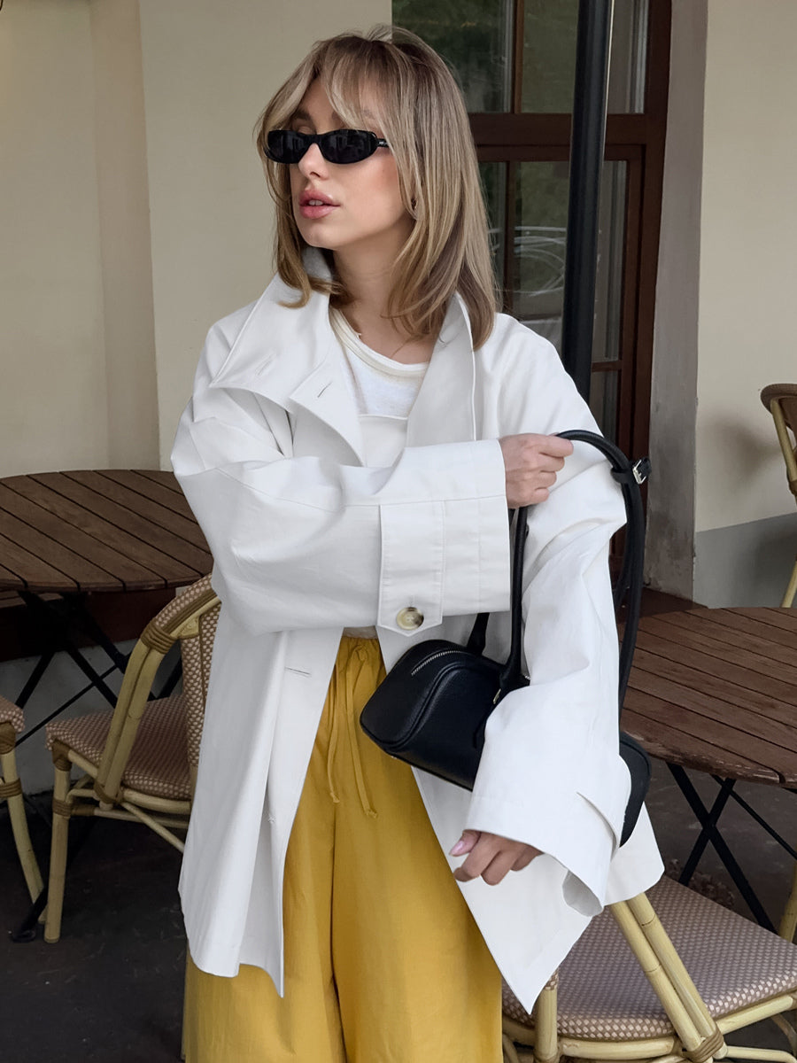 Cotton Blend Women's Trench Jacket - Minimalist Double Breasted Wide Sleeve Oversized Fit - Spring Casual Streetwear 2026