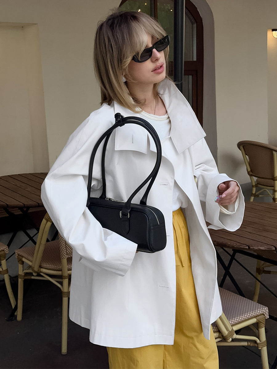Cotton Blend Women's Trench Jacket - Minimalist Double Breasted Wide Sleeve Oversized Fit - Spring Casual Streetwear 2026