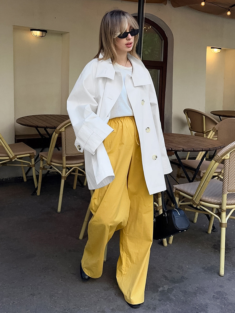 Cotton Blend Women's Trench Jacket - Minimalist Double Breasted Wide Sleeve Oversized Fit - Spring Casual Streetwear 2026