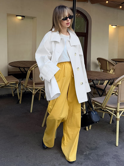 Cotton Blend Women's Trench Jacket - Minimalist Double Breasted Wide Sleeve Oversized Fit - Spring Casual Streetwear 2026