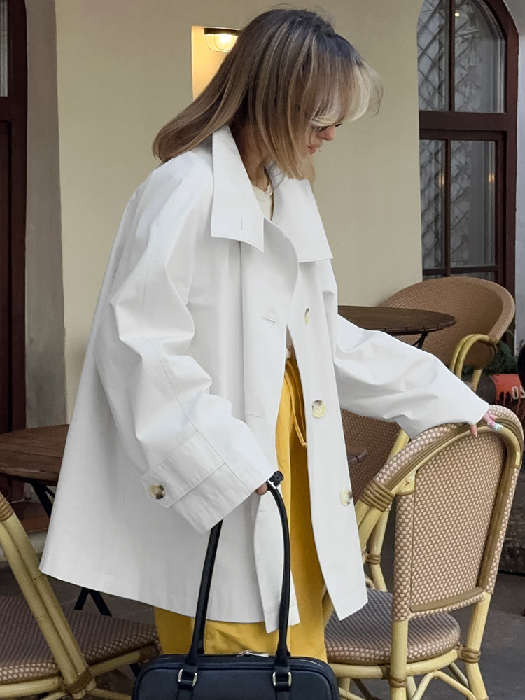 Cotton Blend Women's Trench Jacket - Minimalist Double Breasted Wide Sleeve Oversized Fit - Spring Casual Streetwear 2026