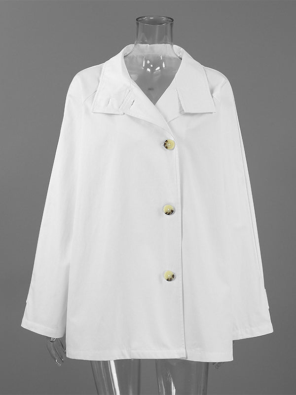 Cotton Blend Women's Trench Jacket - Minimalist Double Breasted Wide Sleeve Oversized Fit - Spring Casual Streetwear 2026