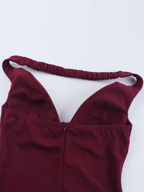 3D Rose Petal Hem Burgundy Women Mini Dress - Romantic Bodycon Dress With Scarf - Coquette Aesthetic Summer Party Outfit 2026