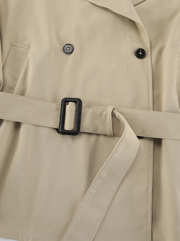 Double Breasted Women's Trench Coat - Classic Lapel Belted Short Windbreaker - Oversized Spring Casual Streetwear 2026