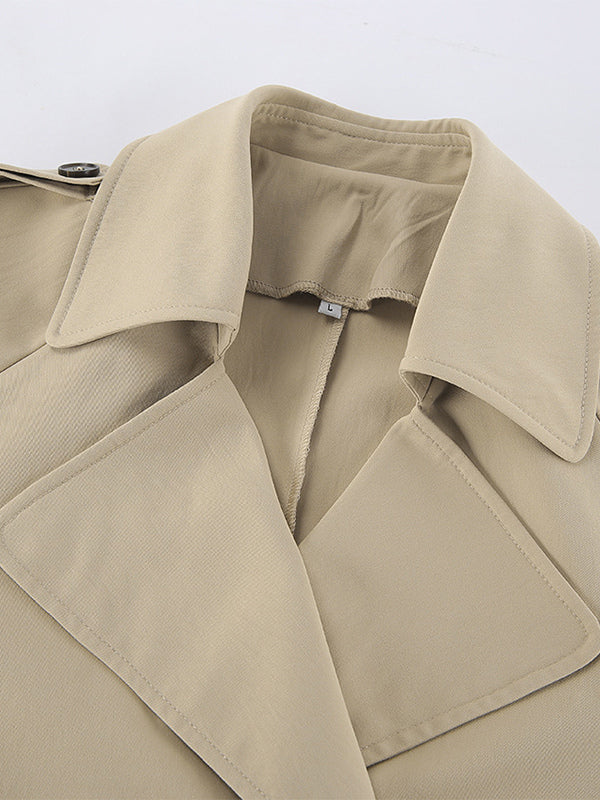 Double Breasted Women's Trench Coat - Classic Lapel Belted Short Windbreaker - Oversized Spring Casual Streetwear 2026