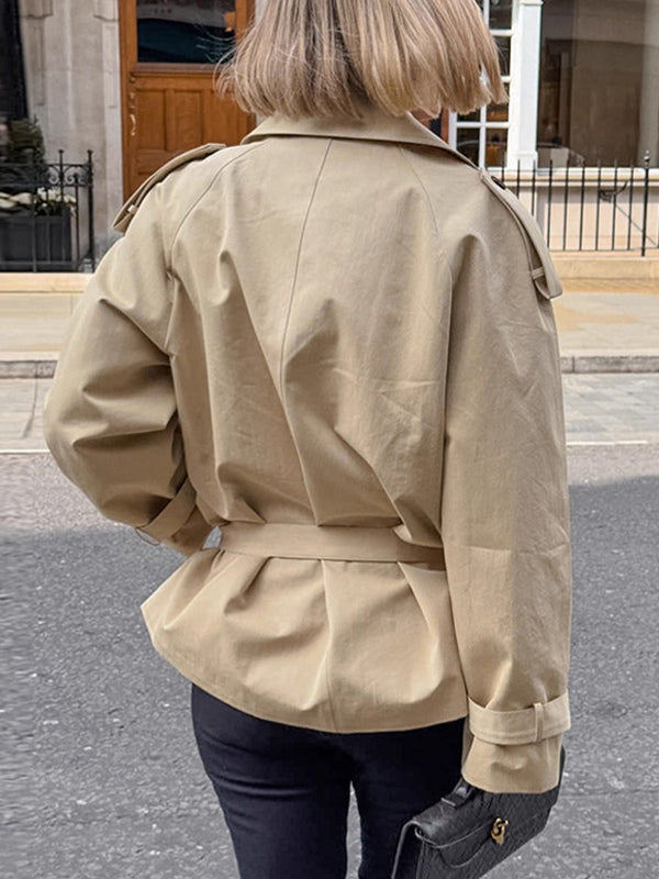 Double Breasted Women's Trench Coat - Classic Lapel Belted Short Windbreaker - Oversized Spring Casual Streetwear 2026