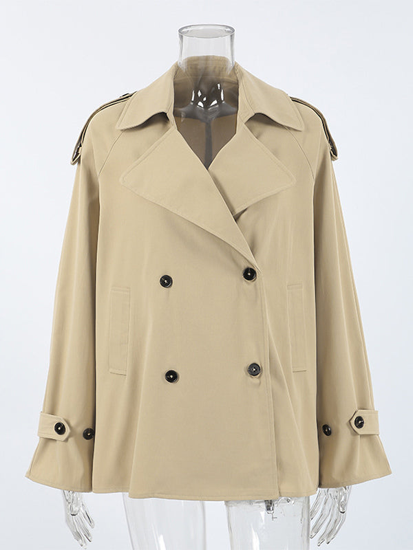 Double Breasted Women's Trench Coat - Classic Lapel Belted Short Windbreaker - Oversized Spring Casual Streetwear 2026