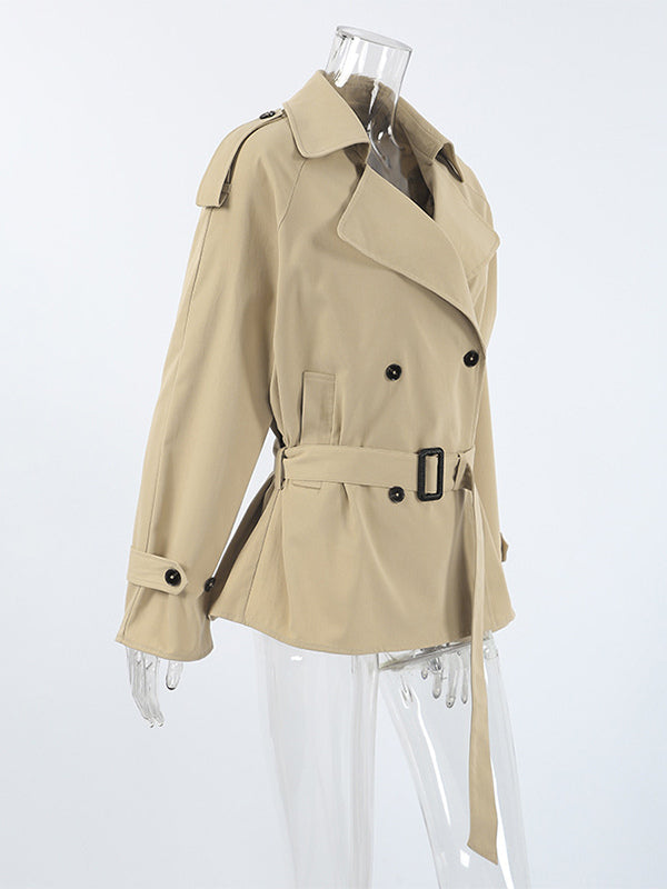 Double Breasted Women's Trench Coat - Classic Lapel Belted Short Windbreaker - Oversized Spring Casual Streetwear 2026