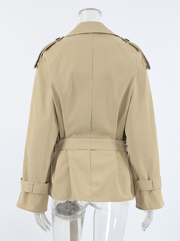 Double Breasted Women's Trench Coat - Classic Lapel Belted Short Windbreaker - Oversized Spring Casual Streetwear 2026