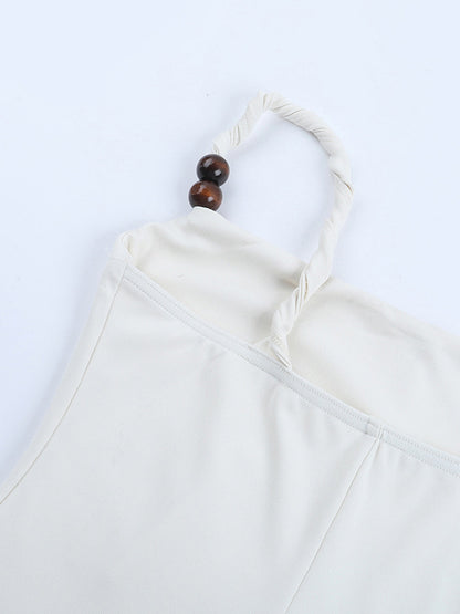 Beaded Strap Women's Mini Dress - Minimalist White Cami Bodycon - Coastal Grandmother Summer Vacation Beach Dress 2026