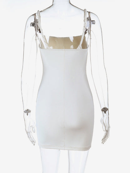 Beaded Strap Women's Mini Dress - Minimalist White Cami Bodycon - Coastal Grandmother Summer Vacation Beach Dress 2026