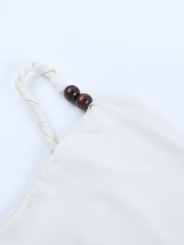 Beaded Strap Women's Mini Dress - Minimalist White Cami Bodycon - Coastal Grandmother Summer Vacation Beach Dress 2026