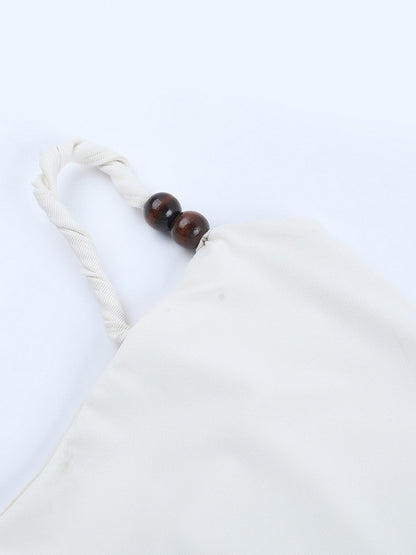 Beaded Strap Women's Mini Dress - Minimalist White Cami Bodycon - Coastal Grandmother Summer Vacation Beach Dress 2026