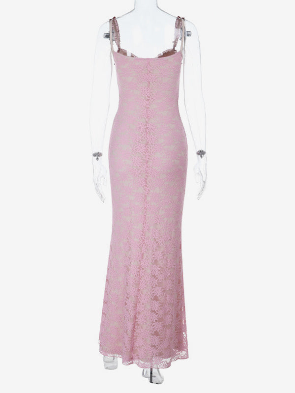 Floral Lace Women's Maxi Dress - Coquette Aesthetic Cami Slip - French Romantic Summer Party Long Gown 2026