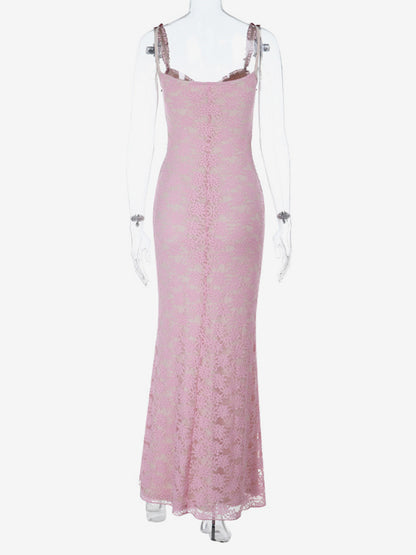 Floral Lace Women's Maxi Dress - Coquette Aesthetic Cami Slip - French Romantic Summer Party Long Gown 2026