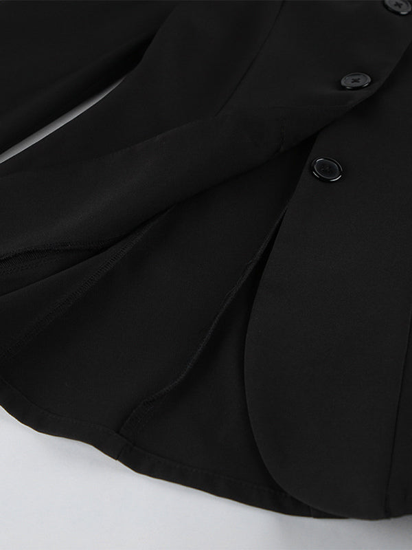 Vintage Peplum Blazer For Women - Puff Sleeve Stand Collar Slim Fit Jacket - Chic Spring Party Outerwear 2026