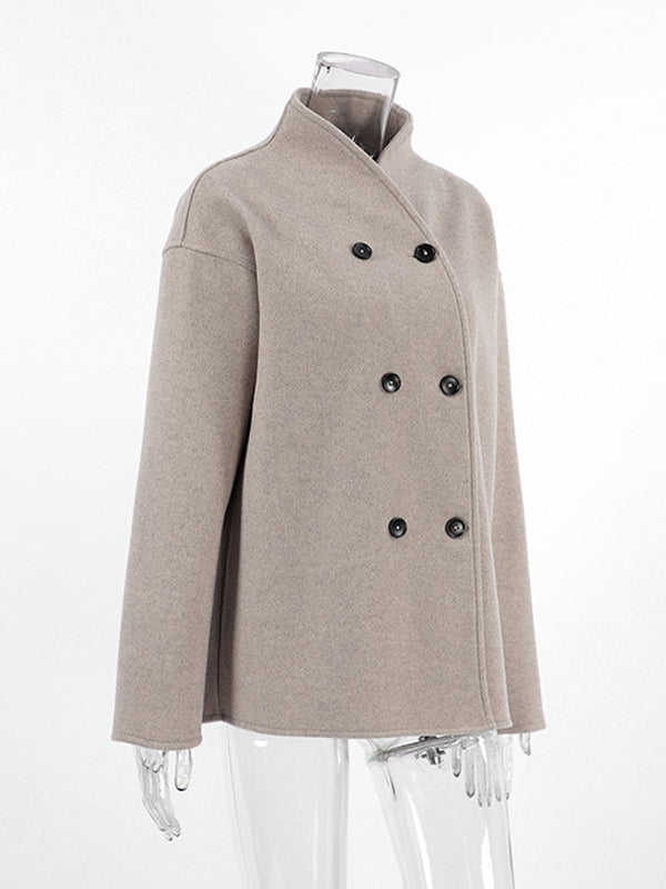 Double Breasted Women's Short Coat - Minimalist Stand Collar Boxy Outerwear - Old Money Aesthetic Spring Streetwear 2026